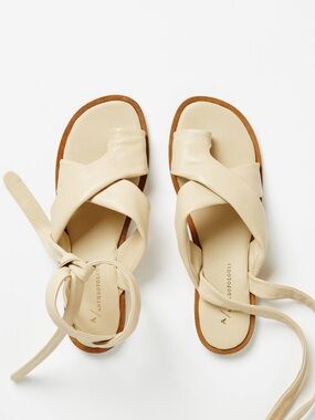 NWOT Anthropologie 9 Cream Crisscross Ankle Tie Sandals Boho Ballet Neutral